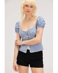 Monki - Short Sleeve Puffy Poplin Blouse - Lyst