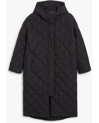 Monki - Black Long Quilted Coat - Lyst