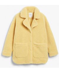 Monki Oversized Faux Shearling Coat - Yellow