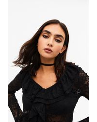 Monki - Long Sleeved Sheer Ruffle Lace Top - Lyst