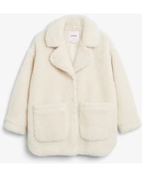 Monki Oversized Faux Shearling Coat - White