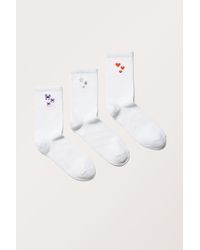 Monki - 3-pack Embroidered Socks - Lyst