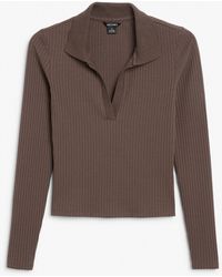Monki - Ribbed Long Sleeve Polo Top - Lyst
