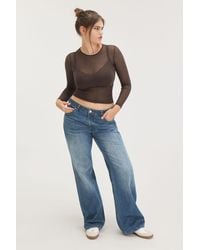 Monki - Ribbed Long Sleeve Mesh Top - Lyst