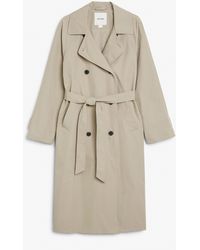Monki - Beige Double-breasted Mid Length Trench Coat - Lyst
