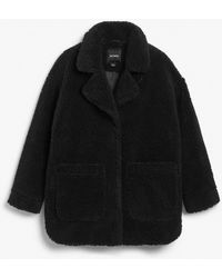 Monki Oversized Faux Shearling Coat - Black
