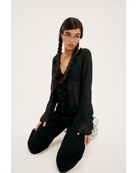 Monki - Frilled Blouse With Bell Sleeves - Lyst