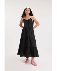 Monki - Tiered Poplin Maxi Dress - Lyst