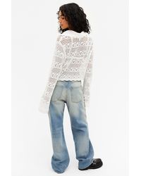 Monki - Long Sleeve Crochet Look Top - Lyst