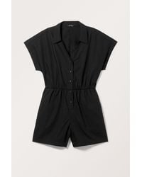 Monki - Short Sleeve Poplin Playsuit - Lyst