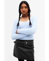 Monki - Fluffy Knitted Boat Neck Sweater - Lyst