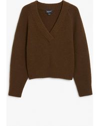Monki - Brown Knitted V-neck Sweater - Lyst