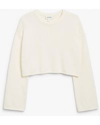 Monki - White Cropped Long Sleeve Knit Top - Lyst