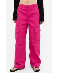 Monki - Cargo Trousers Low Waist Loose Fit Cotton Pink - Lyst