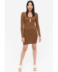 Monki Mini Trapeze Dress in Dark Green 