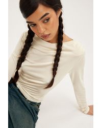 Monki - Long Sleeved Ruched Boat Neck Top - Lyst