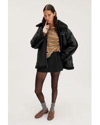 Monki - Oversized Faux Leather Aviator Jacket - Lyst