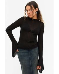 Monki - Ribbed Top With Bell Sleeves - Lyst