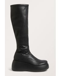 Monki - Black Faux Leather Knee High Platform Boots - Lyst