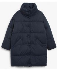 Monki Button-up Puffer Coat - Blue