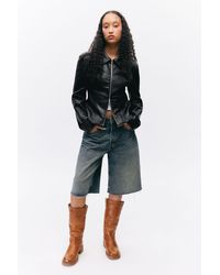 Monki - Waisted Faux Leather Zip Jacket - Lyst