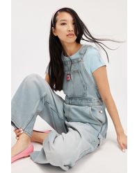 Monki - Embroidered Denim Dungarees - Lyst