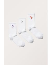 Monki - 3-pack Embroidered Socks - Lyst