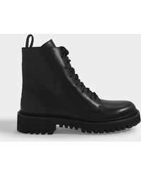 Valentino V-logo Lace-up Leather Boots - Black