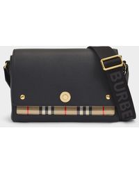Burberry Leather And Vintage Check Note Crossbody Bag - Black