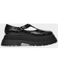 Burberry Embossed Leather T-bar Shoes - Black