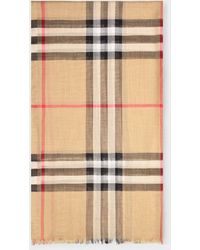 Burberry Giant Check Gauze Scarf In Archive Beige Wool And Silk - Yellow