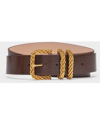 BY FAR Katina Belt In Brown Semi Patent Leather