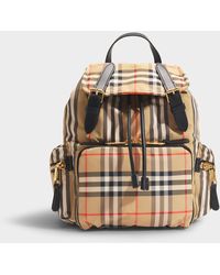Burberry The Rucksack Medium Backpack In Beige Heritage Stripe Nylon - Natural