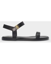 Burberry Monogram Motif Leather Sandal - Black