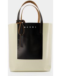 Marni Shopping N/S W/Pocket Tote Bag - - White Soie/Black - Leather - Schwarz
