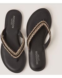 Monsoon - Harper Beaded Leather Flip Flops Black - Lyst