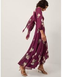 Monsoon - Women's Burgundy & Cream Floral Print Amber Midi Dress & Scarf, Size: 8 - Lyst