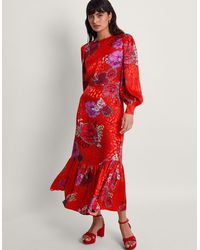 Monsoon - Esme Floral Tea Dress Red - Lyst