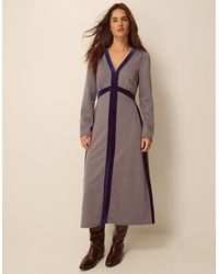 Monsoon - Claude Houndstooth Jersey Midi Dress Brown - Lyst