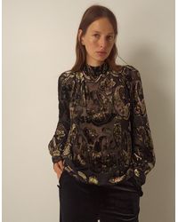 Monsoon - Jaz High Neck Paisley Devoré Top Green - Lyst