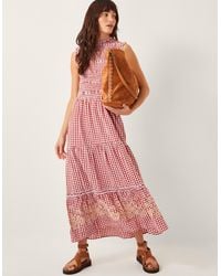 Monsoon - Women's Red & White Cotton Gingham Print Greta Maxi Dress, Size: Xxl - Lyst