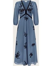 Monsoon - Tessa V-neck Floral Midi Dress Blue - Lyst