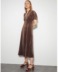 Monsoon - Veronique Velvet Bow Midi Dress Brown - Lyst