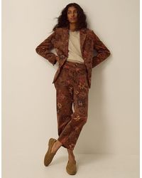 Monsoon - Princella High Waisted Cropped Floral Corduroy Trousers Brown - Lyst
