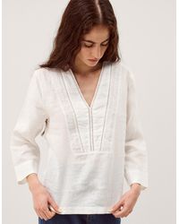 Monsoon - Jayla V-neck Lace Linen Blouse White - Lyst