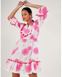 Monsoon - Tassel Embellished Medallion Print Kaftan Dress White - Lyst