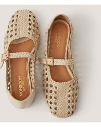 Monsoon - Bessy Woven Leather Mary Jane Ballet Flats Ivory - Lyst