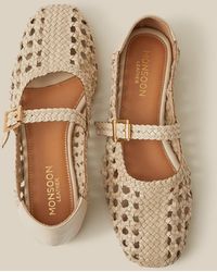Monsoon - Bessy Woven Leather Mary Jane Ballet Flats Ivory - Lyst