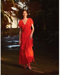 Monsoon - Renata Ruffle Midi Dress Red - Lyst