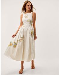 Monsoon - Cindy Floral Print Fit & Flare Midi Dress Ivory - Lyst